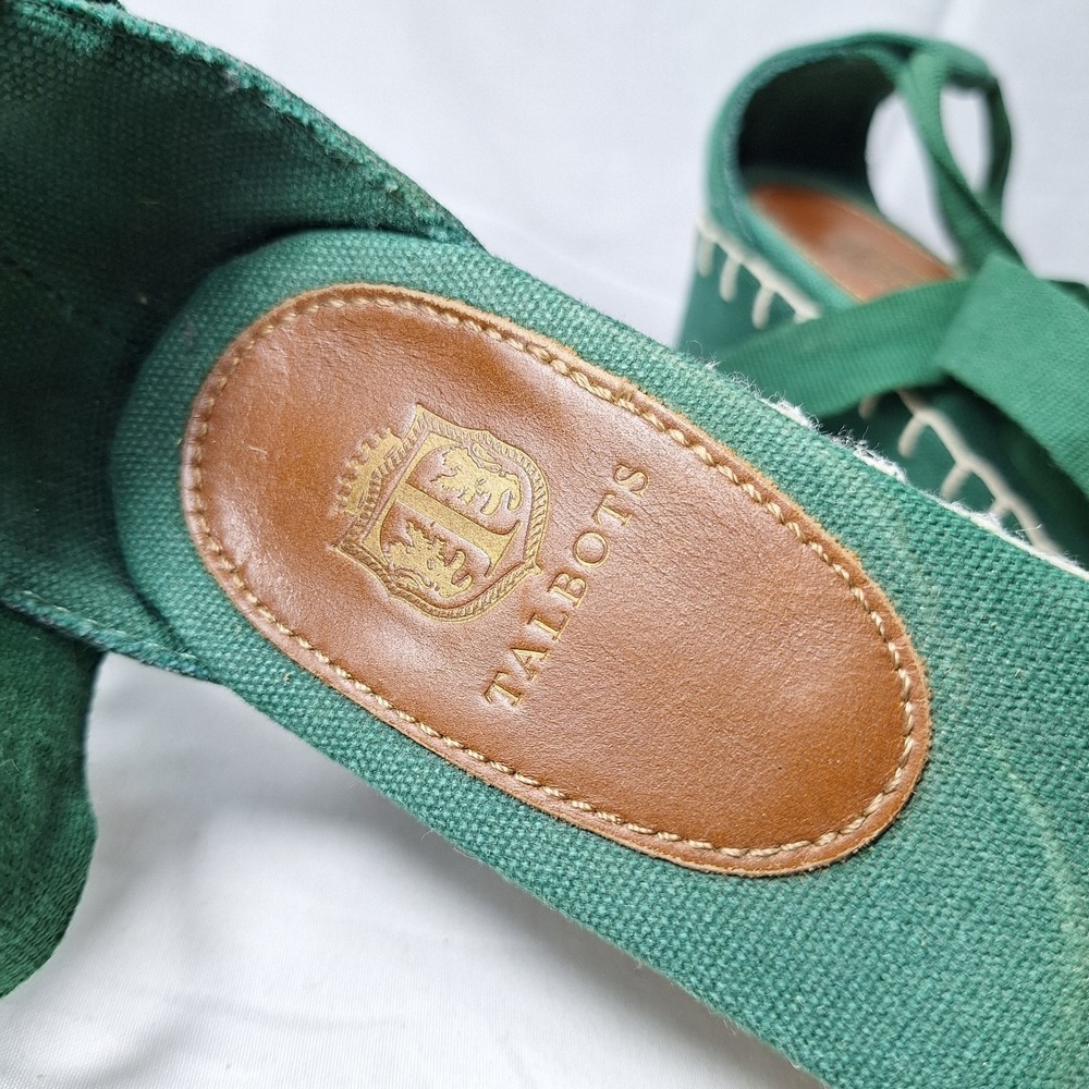 TALBOTS Izzy d'Orsay Tie-Ankle Espadrille Wedge Sz 7.5 Green Canvas Coastal Beac - Picture 9 of 10